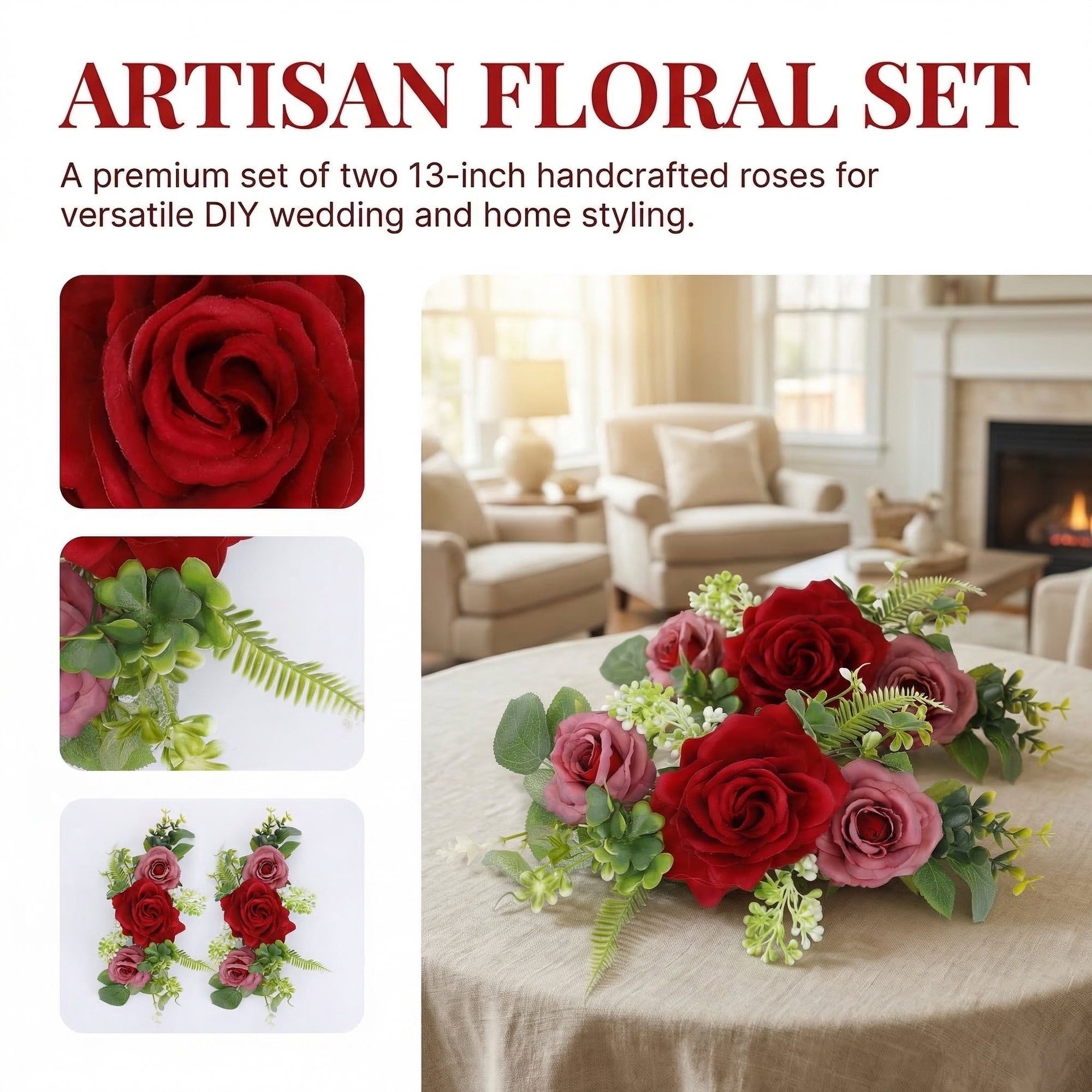 Unique Bargains Artificial Rose Bouquets Silk Flowers Red 13.0"