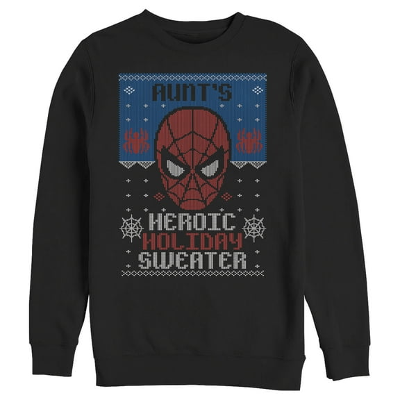 Men's Marvel Spider-Man Aunt's Heroic Holiday  Sweatshirt Black X Large