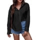 thumbnail image 3 of Loose Fit Blouse Long Sleeves Backless Pure Color V Neck Fashionable Women Casual Shirt Black XL, 3 of 6