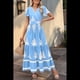 thumbnail image 4 of Vestido de Corta con Cuello en V, Estampado Floral, Bolsillos y Mangas Acampanadas en Azul S, 4 of 7