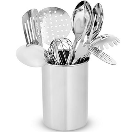 Best Premium Stylish 10-Piece Kitchen Utensil Set, Modern Stainless Steel Gadgets for Everyday Cooking - Turner, Spaghetti Server, Ladles, Spoons, Whisk, Meat Fork, and Tool Set Holder deal