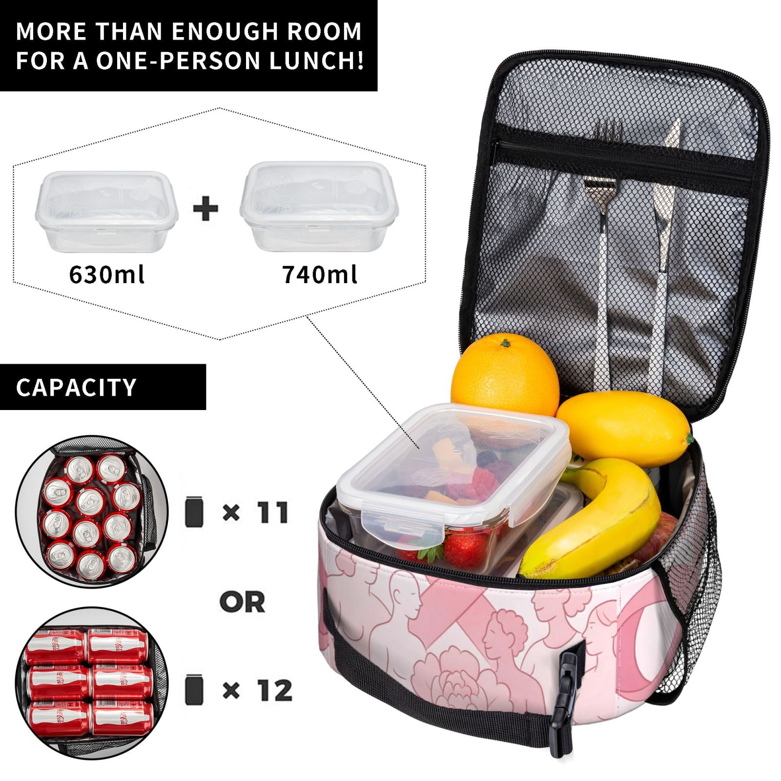 Lunch Bag For Women Men Insulated Portable Lunch Box Bento Box Office Picnic Travel Cooler Bag Breast Cancer Awareness - Community