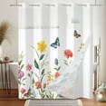 thumbnail image 3 of Mizhona Colorful Butterfly No Hooks Shower Curtains with Snap in Liner Rustic Red Floral Hookless Fabric Bathroom Curtain,71"x86", 3 of 7