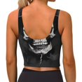 thumbnail image 2 of Bixox Women's Black White Hat Skull Pattern Fitness Navel Tank Top U-Back Yoga Tank Top Sweatshirt Sports Bra, 2 of 5