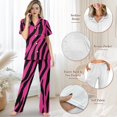 thumbnail image 4 of TSOVTHRID Pink Zebra Stripes Print Women's Pajama Sets Notch Collar Loungewear with Long Pants Button Down Sleepwear, Size M, 4 of 7