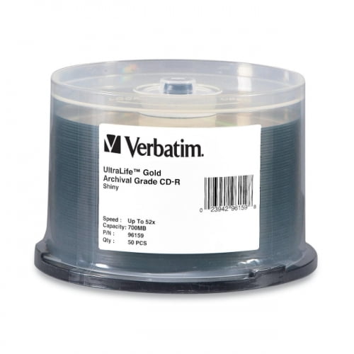 Verbatim CD-R 700MB 52X UltraLife Gold Archival Grade with Branded Surface and Hard Coat - 50pk Spindle