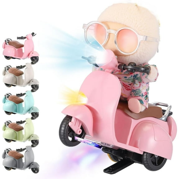 360° Rotating Doll Mini Electric Scooter with Music and Lights - Perfect Doll Vehicle Accessories & Cute Ornaments(LR Pink 1PCS)