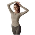 thumbnail image 3 of Womens Yoga Long Sleeve Open Front Cropped Shirts Halter Sports Pullovers Soft Workout Tees Built Light Coffee L, 3 of 9