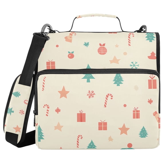 3 Ring Zipper Binder with Shoulder Strap Waterproof Trapper Keeper 2 Inch D-Ring 500 Sheets Capacity Christmas Tree Presents Candy Cane
