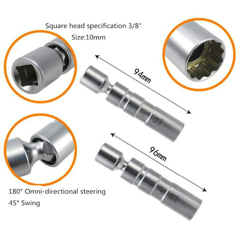 14MM & 16MM Thin Wall Magnetic Swivel Spark Plug Socket - 3/8-Inch