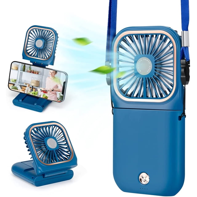 Portable Fan,Mini USB Desk Fan Phone Holder Rechargeable With Power Bank Wearable Personal Fan 3 Speeds Foldable Design For Office Kitchen Household Outdoors Travel