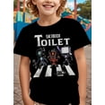 thumbnail image 1 of Camiseta negra con estampado de robot de dibujos animados para niño: suave y cómoda, de manga corta y cuello redondo, ideal para el verano con el diseño "SKI BIDI TOILET", ideal para jugar y disfrut, 1 of 4