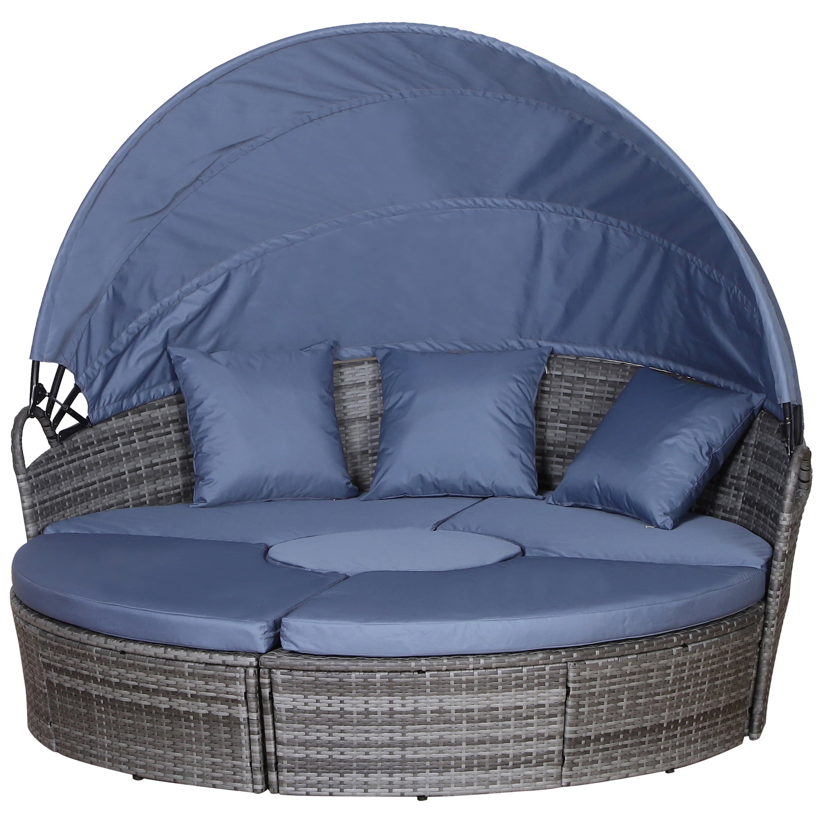 Outsunny 5-piece Cushioned Outdoor Rattan Wicker Round Sunbed or