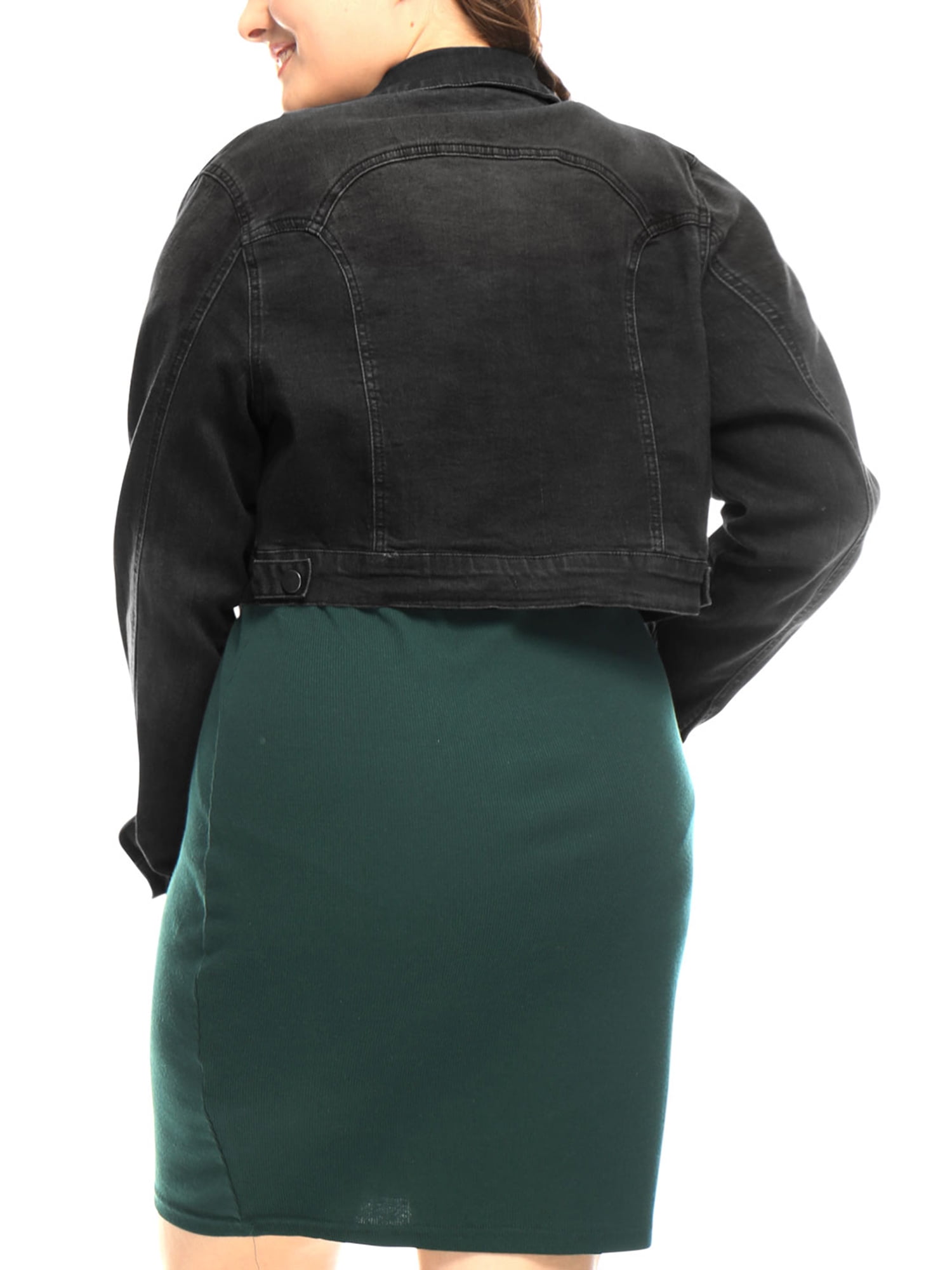 DARING DIVA Women's Plus Button Closed Cropped Denim Jacket 6X Black