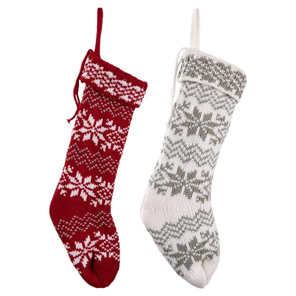 Pekkaxy Knitted Christmas Stocking Gift Bag, Red Snowflake Hanging Socks Ornaments