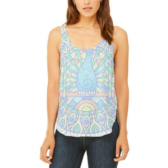 Trippy Peacock Mandala Vintage Juniors Flowy Side Slit Tank Top Multi MD