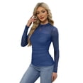 thumbnail image 3 of WIHOLL Womens Sexy Mesh Long Sleeve Shirts Fashion Clothing Turtle Necks Sheer Ruched Going Out Tops Fall Outfits Slim Fit Blouses Dark Blue Shirts, 3 of 8