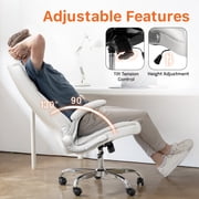 NEO CHAIR Executive Office Chair, Ergonomic High back Cushioned, Wide White Leather Seat 8 Hours Heavy Duty Design, Flip Up Armrest Computer Desk Chair, White