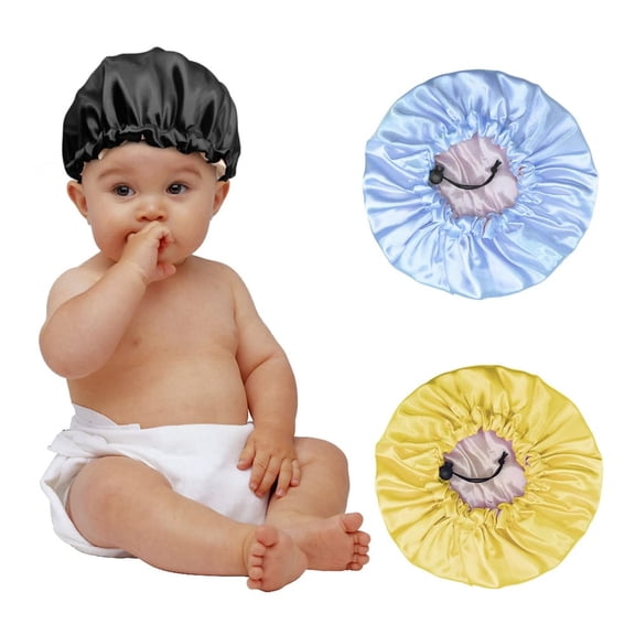 MesaSe Kids Satin Bonnet 3 Pieces Adjustable Sleep Cap Soft Silk Flower Night Bonnet Night Hats for Natural Hair Teens Toddlers Baby Reversible Double