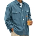 thumbnail image 7 of LODIENY Men Corduroy Shirt Jacket Casual Work Button Down Long Sleeve Vintage Regular Fit Shirts with Two Flap Pockets Blue S, 7 of 7