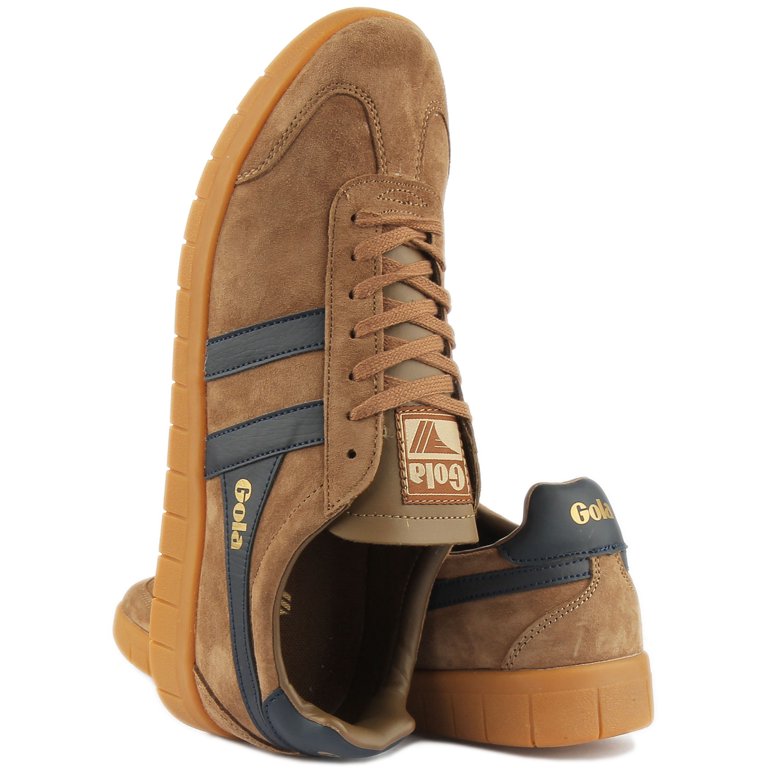 gola tobacco Classics Men's 7 Equipe Suede Sneakers Navy Lace Up Soccer 70's skid outsole HAWK SUEDE 86-TOBACCO/GUM