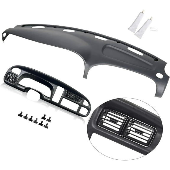 Kojem Dashboard and Board Panel for 1998-2002 Dodge Ram Pickup 1500 2500 3500 Black Dash Bezel W/Vent & Grey Dashboard Cover 2 Packages
