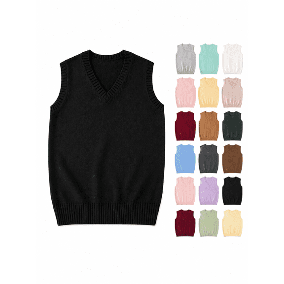 FchengtaiS Womens Pullover Sweater Vest Casual Sleeveless V Neck Ribbed Knit Sweaters Fall Winter Knitwear Tops