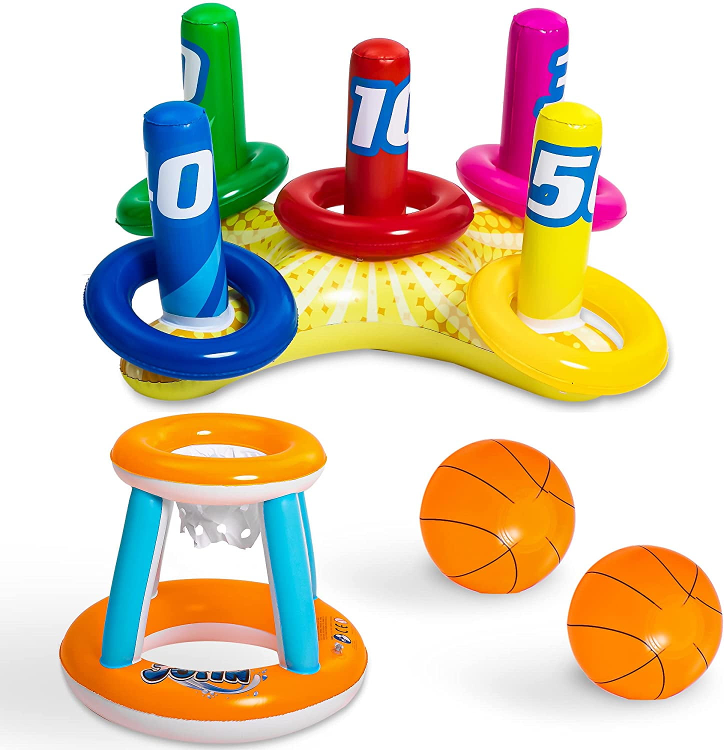 Sloosh Pool Toys Games Set, Inflatable Pool Basketball Hoop Pool Toss