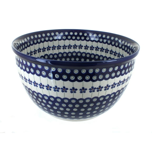 Blue Rose Polish Pottery Flowering Peacock Large Mixing Bowl