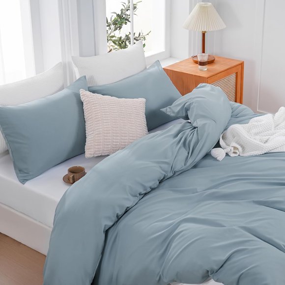 TEMOGU-Cornflower Blue Duvet Cover Set Ultra Soft and Comfy 3 Piece Comforter Covers Bedding Set Includes 2 Pillowcases and 1 Duvet-Cover with Zipper (Queen 90"x90", No Comforter)