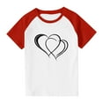 thumbnail image 4 of dazeni Girls Short Sleeve T Shirts Cute Heart Print Summer Tops Crewneck Color Block Basic Graphic Tees, 4 of 8