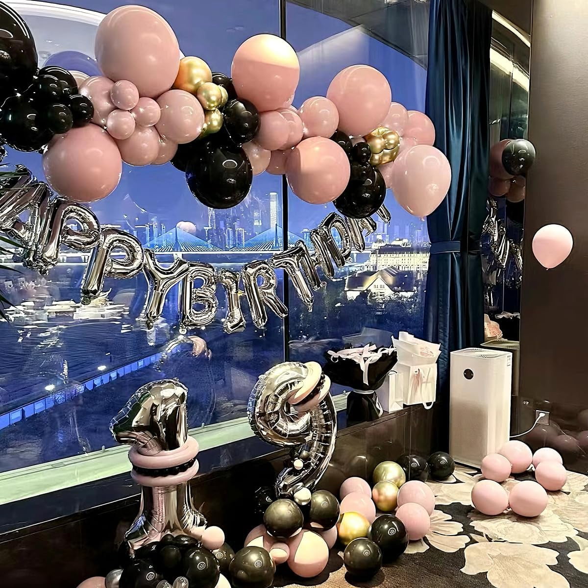 Black Pink and Gold Balloon Garland Arch Kit, 156 Pastel Pink Matte Black Metallic Gold Balloons for Women Girls Party Birthday Wedding Bridal Shower Bachelorette Anniversary Graduations
