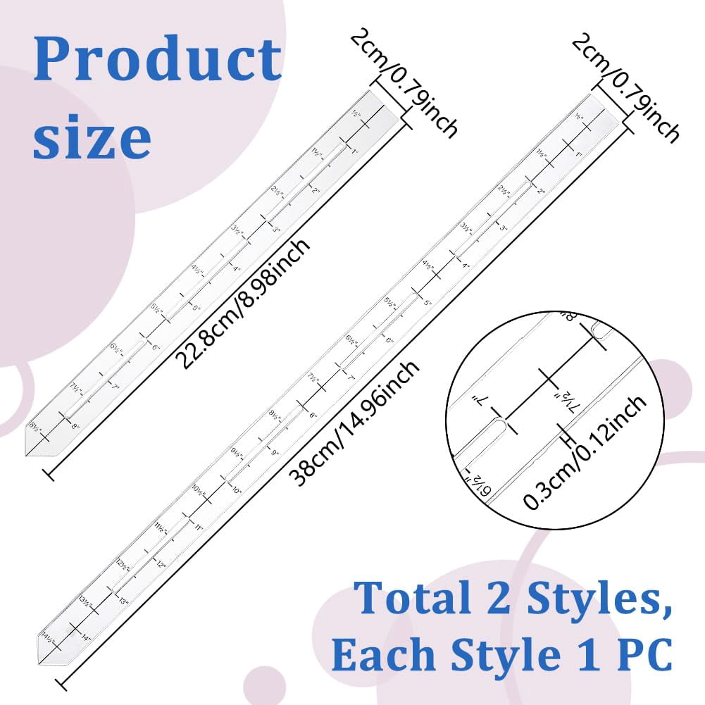 2 Sizes Quilting Ruler 9" and 15" Transparent Acrylic Non Slip Quiltings Clear Slotted Quilting Rulers Seam Guide Measuring Tool DIY