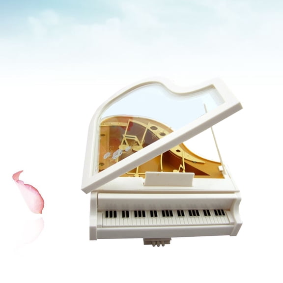 ROMANSENTIAL Beautiful White Music Box Piano with Clockwork Design for Home Decor