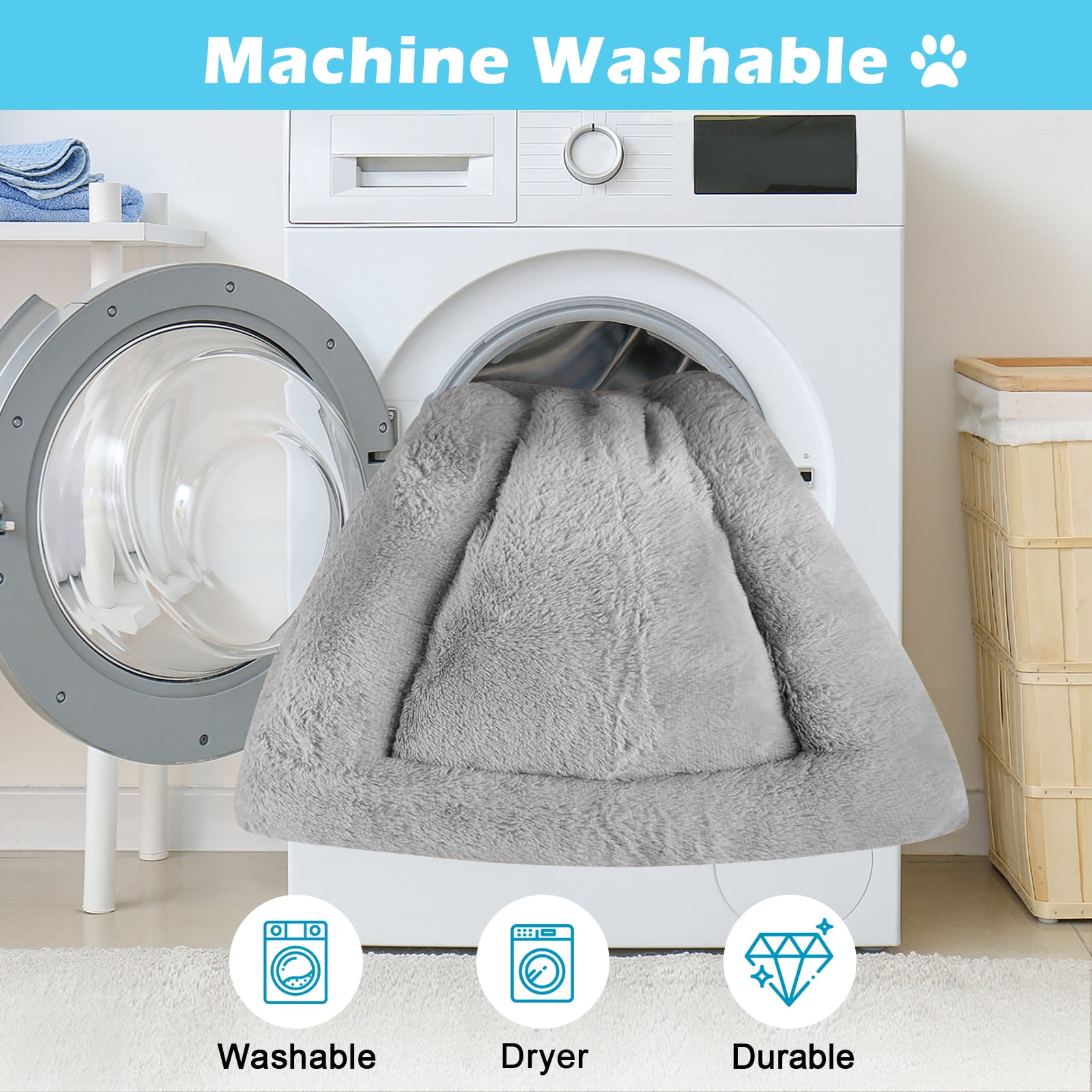 MERITLIFE Plush Washable Dog Bed Ultra Soft Dog Crate Mat Kennel Pad Anti-Slip Pet Sleeping Bed for Small Medium Large Dogs,Gray 48" x 30"