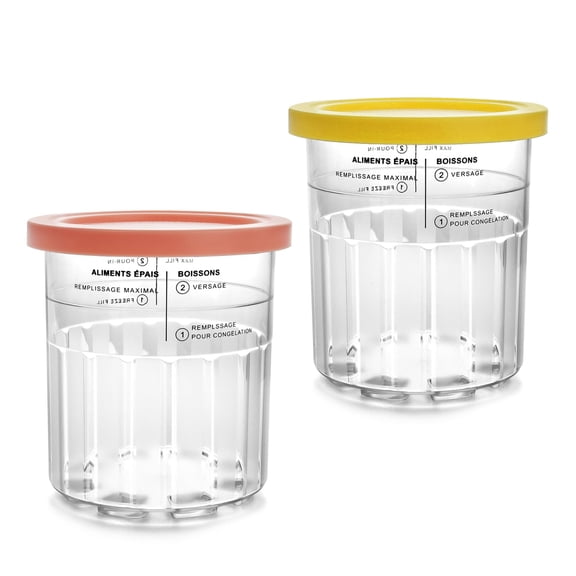2 Pack Deluxe Creami Pints and Lids for Ninja Creami 24oz Creamy Ice cream Containers Cups Compatible with Ninja NC500 NC501 Series, BPA-Free, Dishwasher Safe(Yellow&Coral)