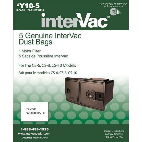High-Filtration Disposable Vacuum Cleaner Bags for InterVac Models CS6/CS8/CS8HW | Set of 5