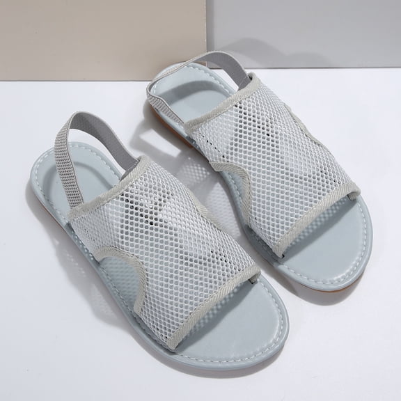 THDHVS Beach Sandals for Woman,Womens Sandals,Women's Fashion Casual Summer Large Size Mesh Breathable Flat Sandals Elastic Flat Beach Sandals Gray 6.5