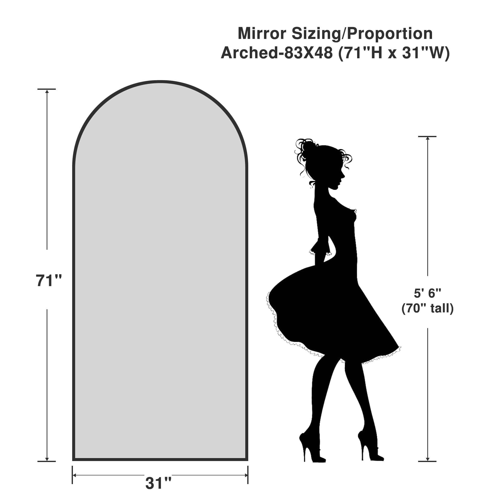 MAYEERTY 71" x 32" Black Arched Standing Full Length Floor Mirror