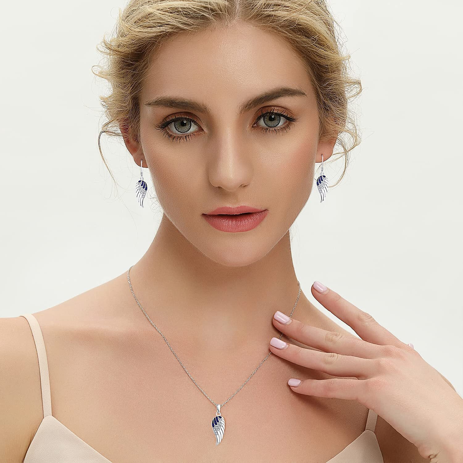 Starchenie Blue Angel Wings Dangle Earrings for Women 925 Sterling Silver Cubic Zirconia Threader Earrings