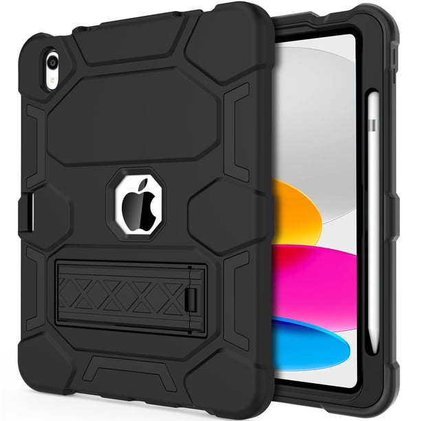Funda CCMAO para iPad (A16) 11ª/10ª Generación (2025/2022), Funda para iPad 10ª Generación con Soporte y Porta Lápiz, Cubierta Protectora Híbrida de Tres Capas Resistente a Golpes para Mujer, Negra