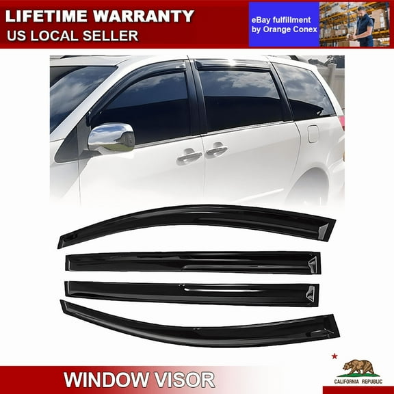 For 2004-2009 Toyota Sienna Tape-On Window Visor Vent Sun Rain Guards Deflectors
