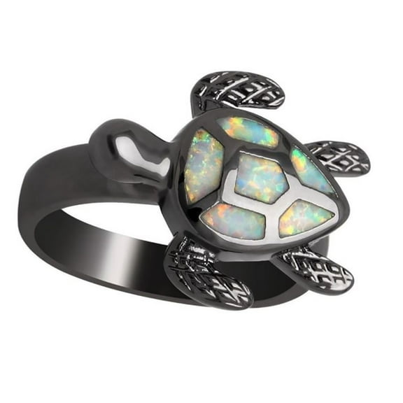 Sea Turtle Ring for Women Black Plated Setting Fire Opal Ginger Lyne Collection