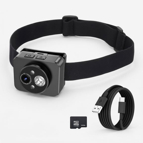 Camara Para Casco de Moto Head-Mounted 1080P HD Action Camera with LED Headlamp, Wearable Video Recorder for Cycling Fishing Nighttime Activities, Black