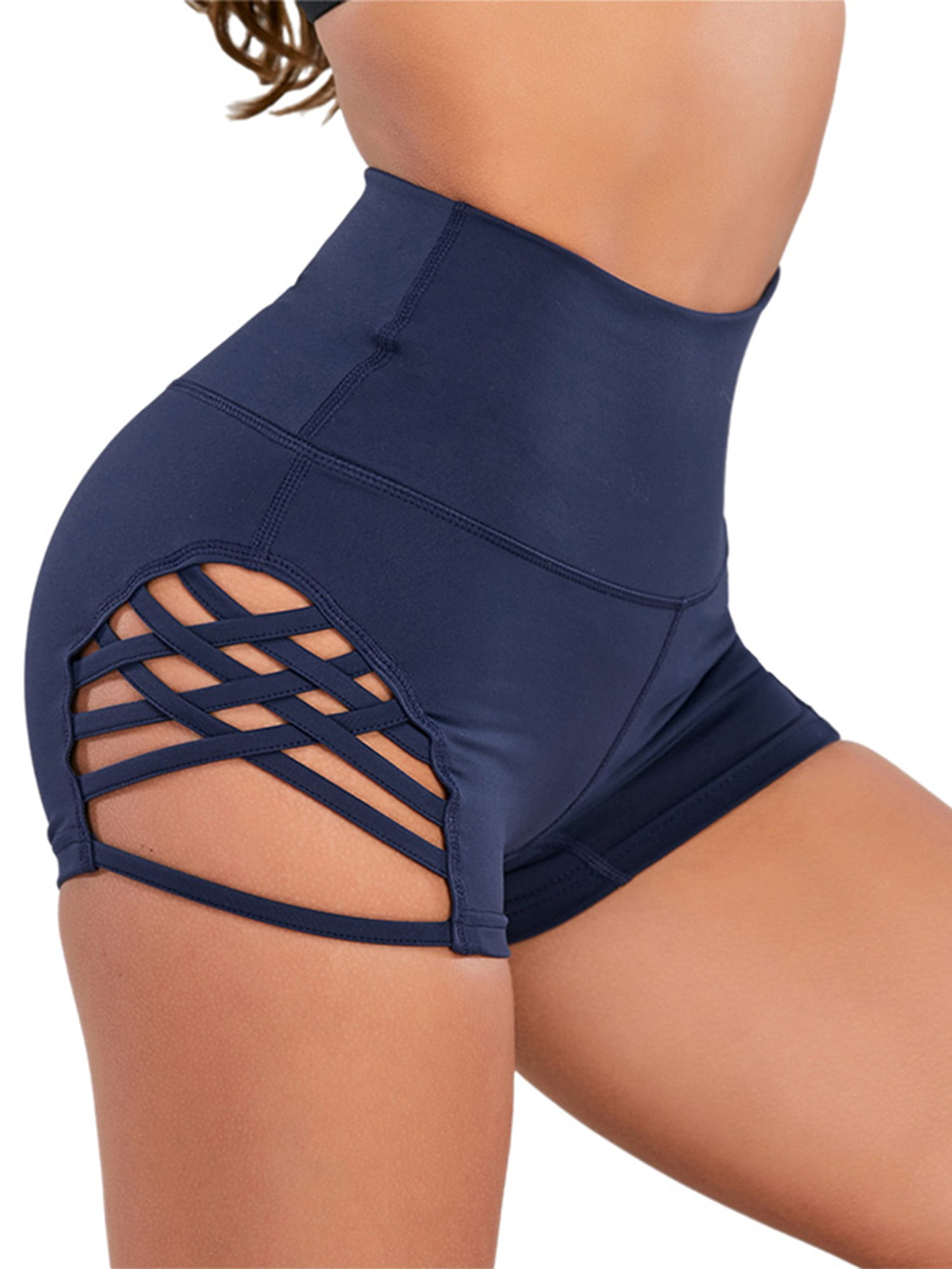 Womens Hand Made Cotton Lycra Blue Flower Hot Pants Shorts Gym Sports Swim Yoga 