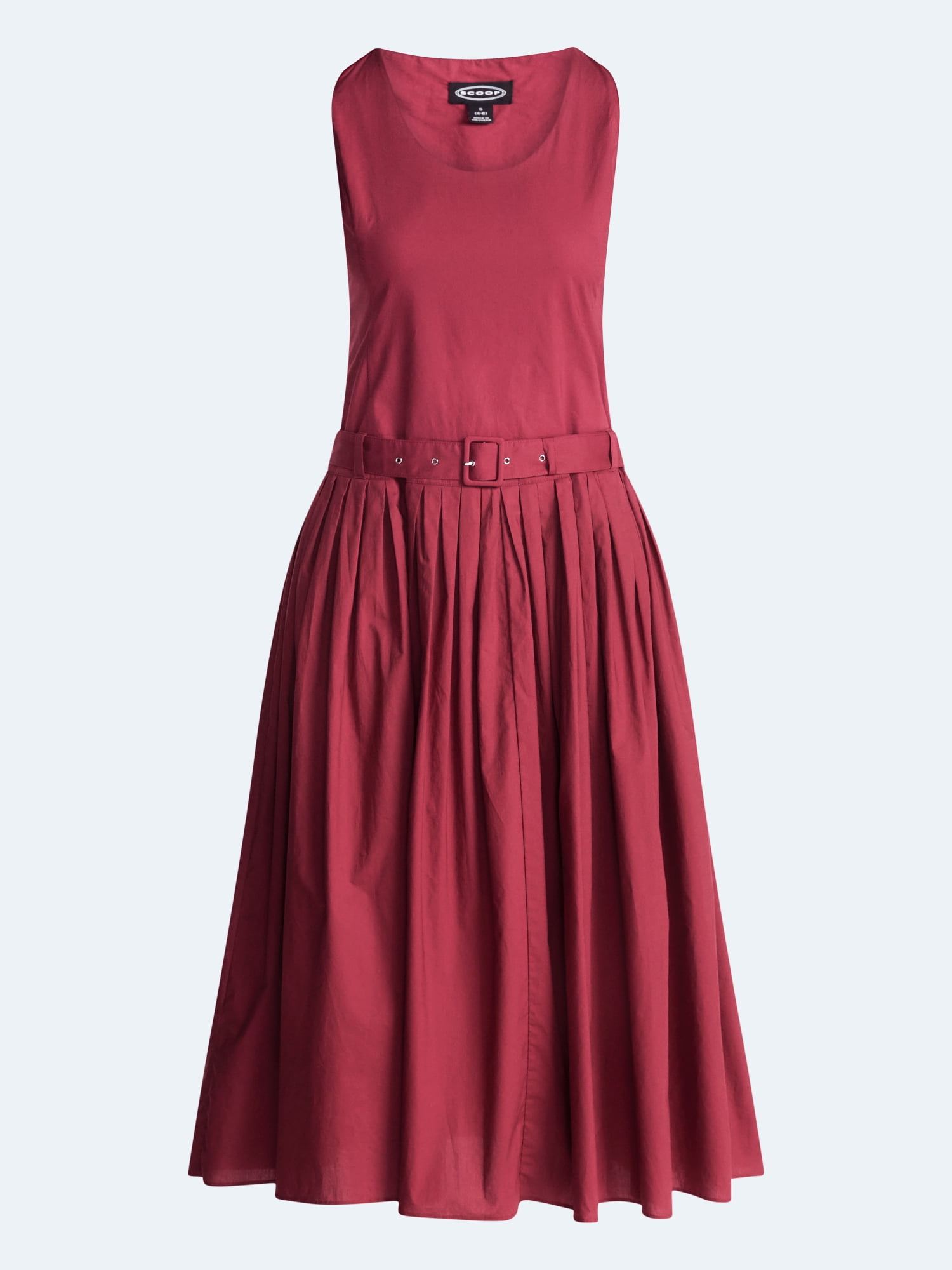 Scoop Women’s Belted Pleated Cotton Maxi Dress, Sizes XS-XXL