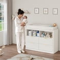 thumbnail image 2 of ANPOO Fluted Changing Table Dresser, 2-in-1 Convertible Baby Changing Station with Capacity Changing Tray, Removable Topper, Nursery Dresser with 4 Drawers & Open Storage, Anti-Tipping Device, 2 of 7