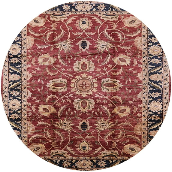 Ahgly Company Indoor Round Mid-Century Modern Saffron Red Oriental Area Rugs, 8' Round