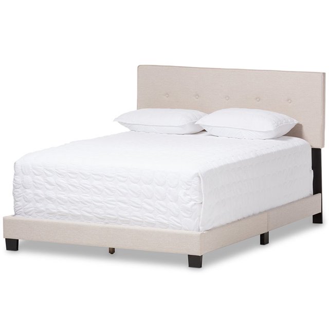 Baxton Studio Hampton Lit Bas Profil Complet Capitonné en Beige Clair