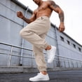 thumbnail image 6 of Men's Linen Jogger Pants, Elastic Waist with Drawstring, Casual Tapered Trousers with Cuffed Ankles Beige M, 6 of 6